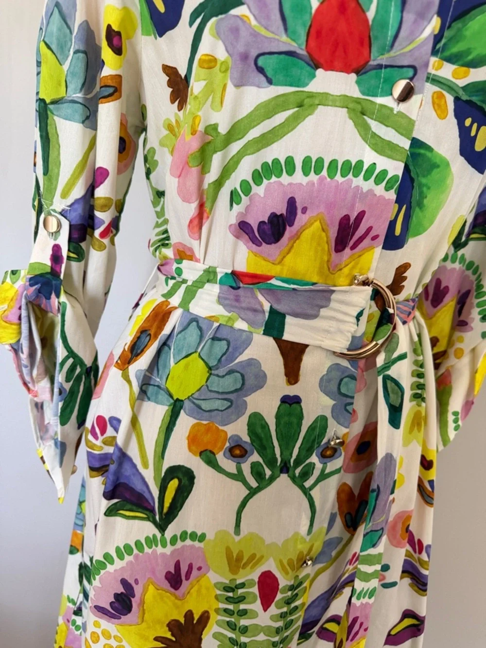 Zara Cream Maxi Shirt Dress with Multicolor Floral Motif - Picture 2 of 9